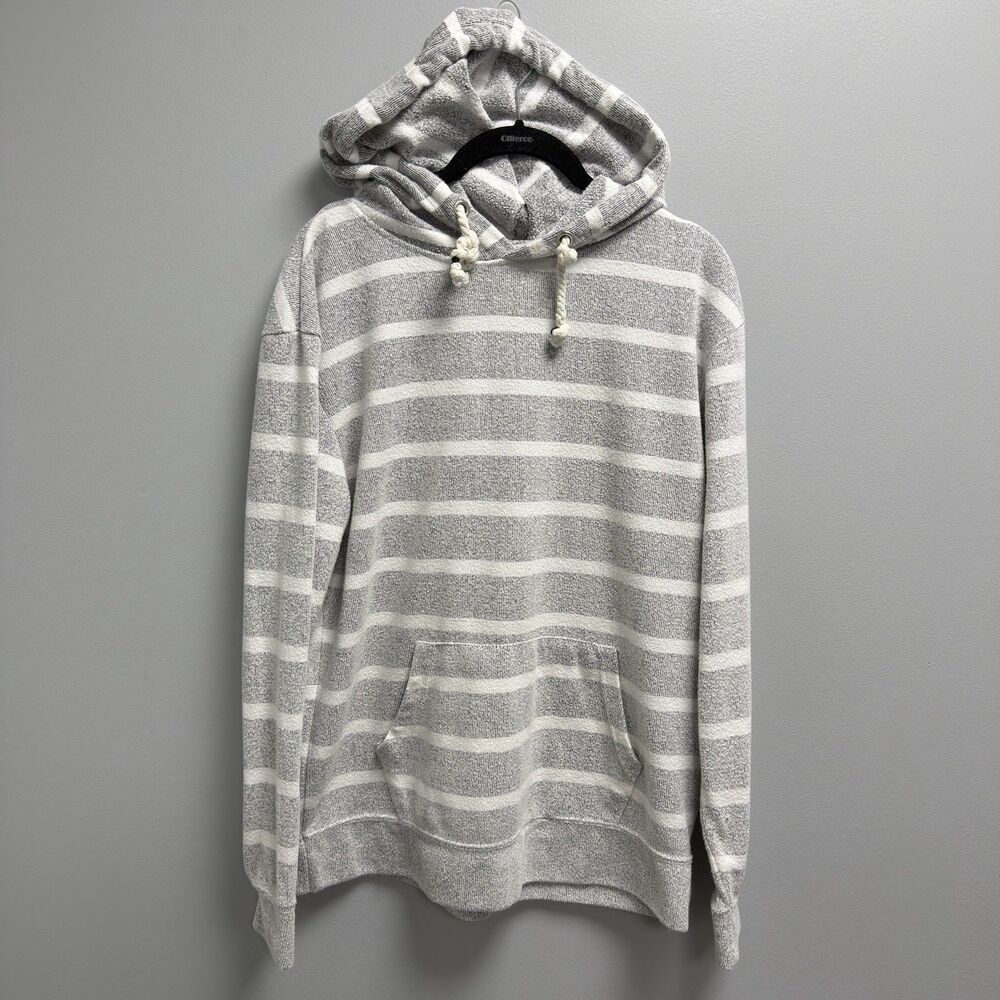 Southern Spirit Hoodie Pullover Rope Drawstring Gray White Striped Womens Large